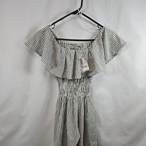 Zara Basic Off Shoulder Gray and White Stripe Dress with Pockets Size XS NWT